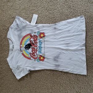 Coca cola retro rainbow t-shirt tee shorf sleeve floral 70s groovy tie dye